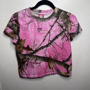 Empyre Realtree Pink and Brown Camouflage Short Sleeve Crop Top